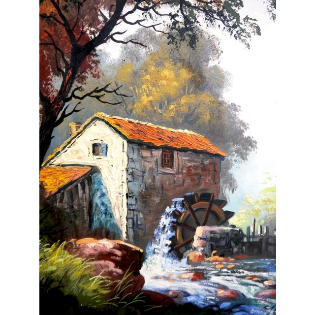 1940s J Weakaes French School Luminous Landscape With Water Mill, Oil Painting Signed For Sale - Image 4 of 10