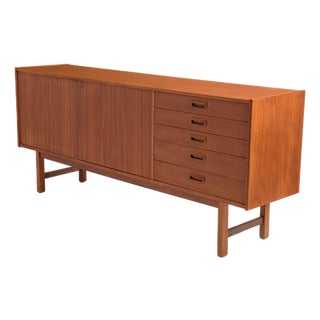 Ulferts Sweden Scandinavian Danish Teak Credenza Two Hinged Doors Dowel Legs Mid Century Key Unmarked For Sale