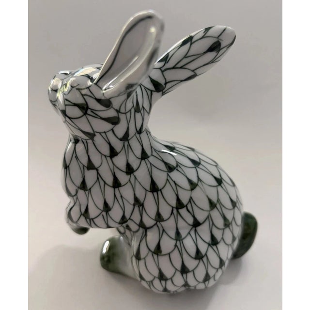 Vintage Andrea by Sadek Porcelain Green White Hand Painted Bunny Rabbit Figurine For Sale - Image 4 of 6