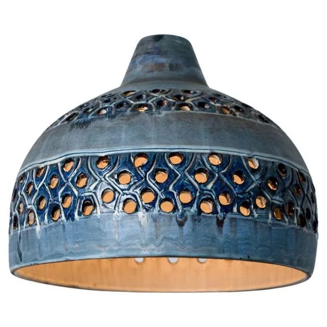 Bowl Blue Ceramic Pendant Light, Denmark, 1970 For Sale - Image 4 of 12