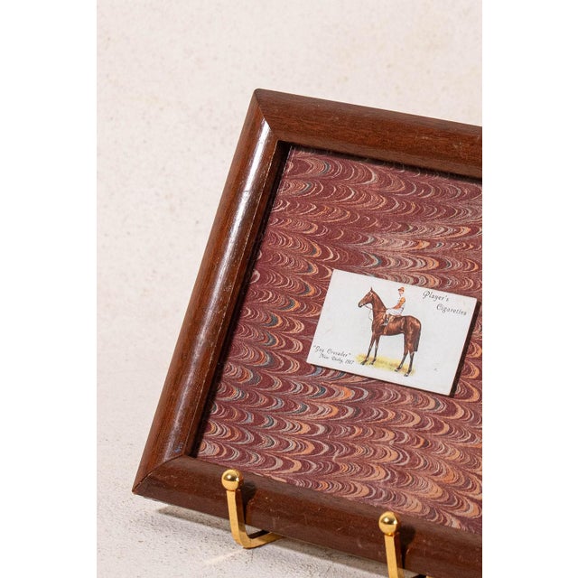 1910s Pair of Antique British Collector’s Cigarette Jockey Card | Custom Float Mount on Antique Red Marbled Book in Vintage Frame For Sale - Image 5 of 9