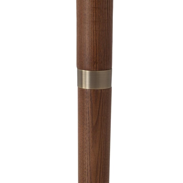 Wood Scalloped Floor Lamp - Walnut, Weathered Brass, White Linen, on/Off Pull Chain For Sale - Image 7 of 8