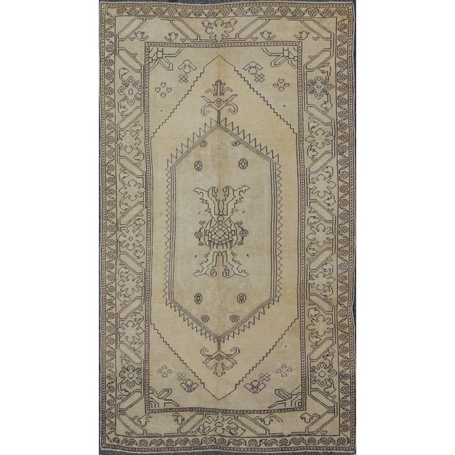 Vintage Cream and Charcoal Turkish Oushak Rug With Stylized Medallion Design For Sale - Image 9 of 9