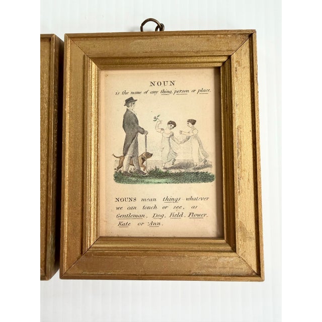 2 Antique Victorian English Dictionary Examples Noun/Verb Art Prints Gold Frames For Sale - Image 4 of 10