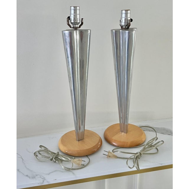 Vintage 1960s Mid-Century Modern Lamps, Tapered Aluminum Table Lamps in the Style of Paavo Tynell, Tapio Wirkkala, or Nambe, a Pair For Sale - Image 11 of 12