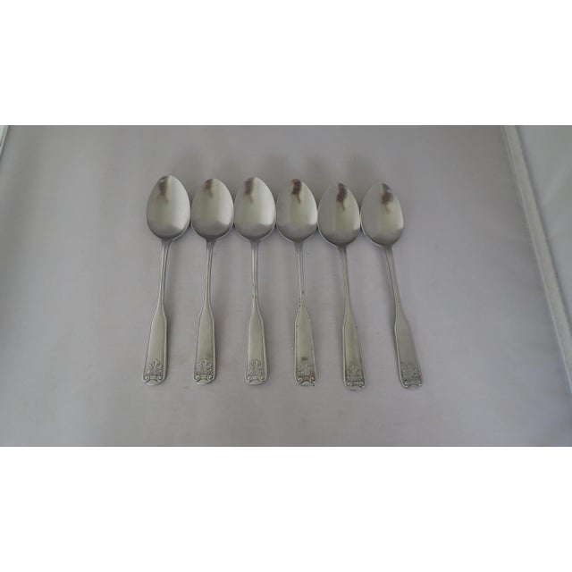 Vintage Rare With Shell Design Stainless Steel Set Of Six Table Spoons, Makers Mark Reads " Supreme Cutler Stainless...