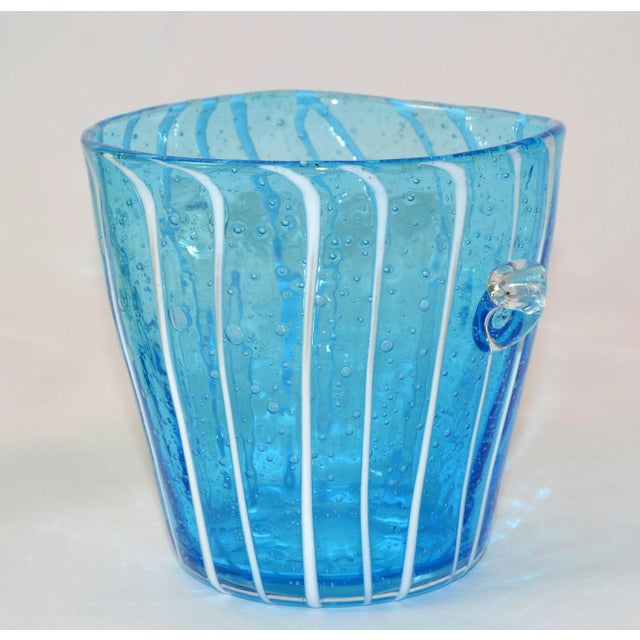 Murano, Venini & Co. Vintage Venini Murano Light Blue White & Clear Wine Cooler Ice Bucket Italy 1970 For Sale - Image 4 of 13