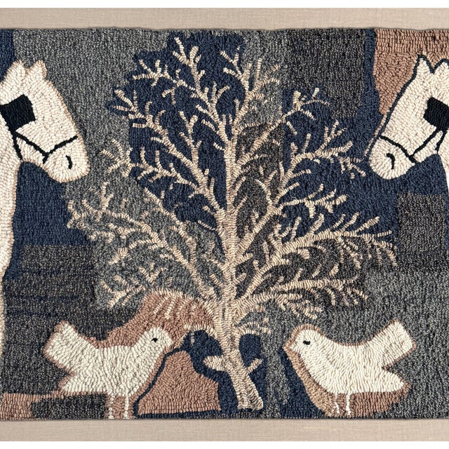 20th Century American Draft Horse Hooked Rug on Custom Wall Mount For Sale - Image 4 of 17