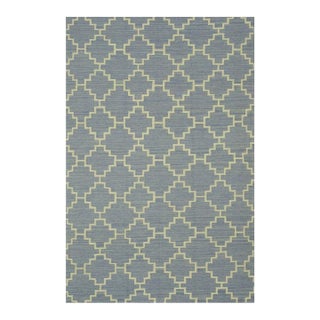 5x8 Blue Flat Weave Wool Stepped Diamond Lattice Geometric Modern Carpet Rug For Sale