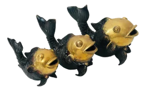 Set of 3 Large Patinated Brass Goldfish