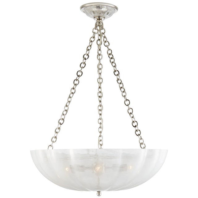 AERIN for Visual Comfort Signature Rosehill Large Chandelier in Polished Nickel with Strie Glass For Sale