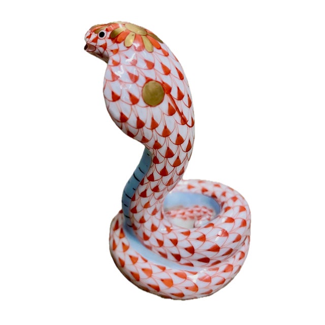 Figurative Vintage Herend Fishnet Porcelain Cobra Figurine For Sale - Image 3 of 8