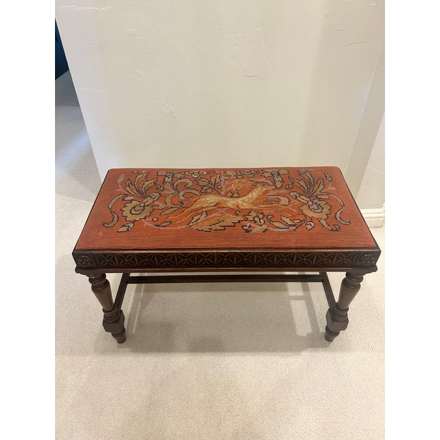 1930s Carved Wood Bench With Gazelle Needlepoint - F. H. Harder Co., San Francisco For Sale In San Francisco - Image 6 of 6