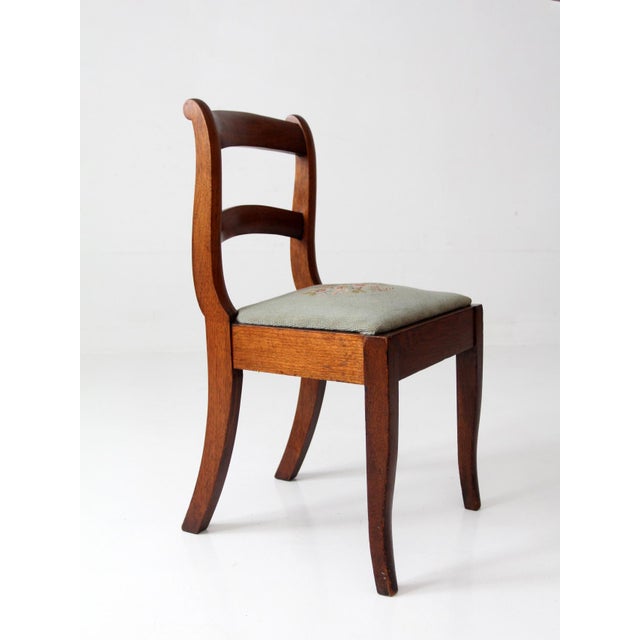 Wood Antique French Country Ladder Back Chair With Needlepoint Seat For Sale - Image 7 of 12