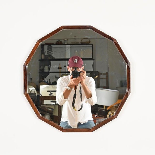 Mid-Century Italian Dodecagonal Teak Mirror attributed to Dino Cavalli, Italy, 1960s For Sale - Image 6 of 12