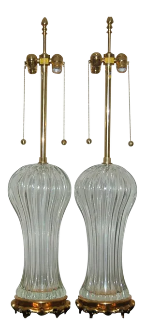 Marbro Murano Glass Lamps Clear - A Pair