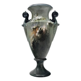 Monumental Jean Pouyat Limoges Hand Painted Scenic Amphora Vase 16.5" For Sale