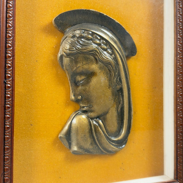 Venditti, Madonna Bronze Bas-Relief Sculpture, 1950s, Bronze and Wood For Sale - Image 6 of 11