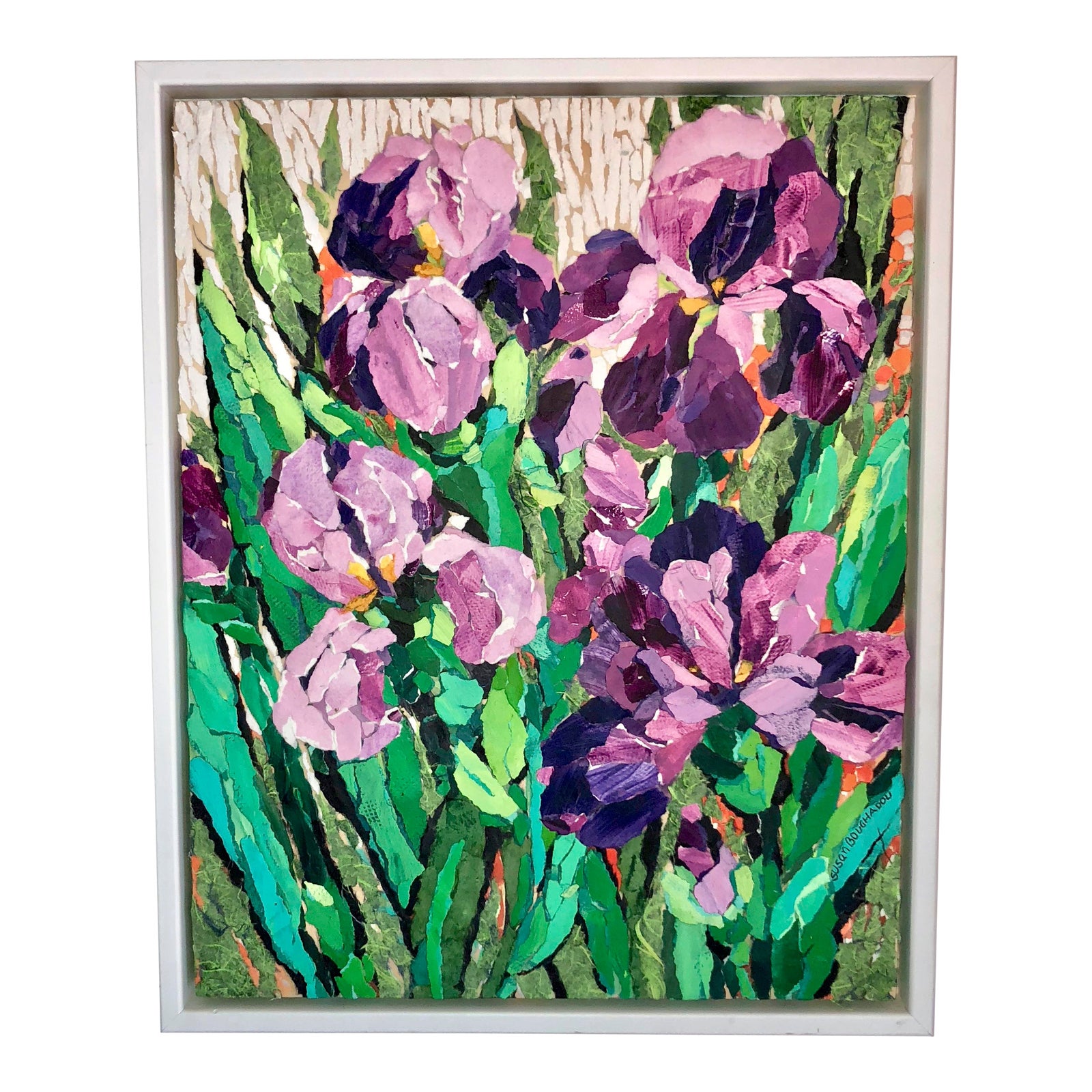 Purple Irises I Acrylic Collage Painting Chairish