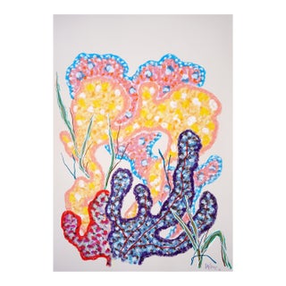 2026, Illustration Style Painting of Fractal Sea Sponges, Gouache Crayon on Watercolor Paper by Romina Milano For Sale