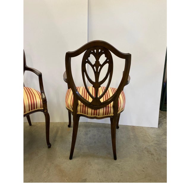 Brown Carved Mahogany Hepplewhite Shield Back Armchairs - A Pair For Sale - Image 8 of 11