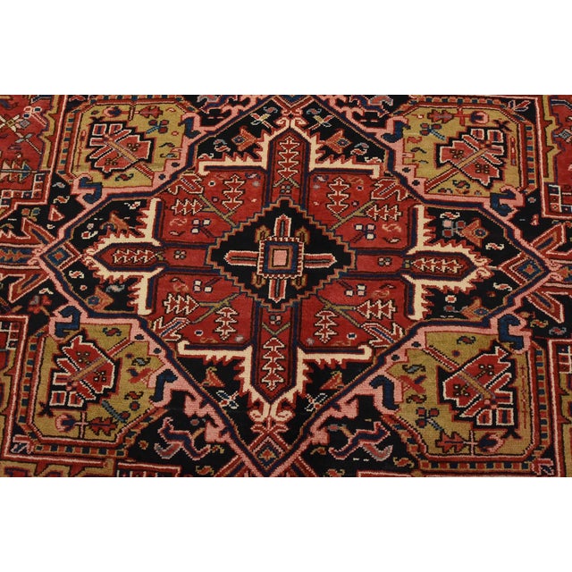Heriz Rug 8’2” X 11’9” Red Wool Vintage Tribal Hand-Knotted Oriental Carpet For Sale In Philadelphia - Image 6 of 15