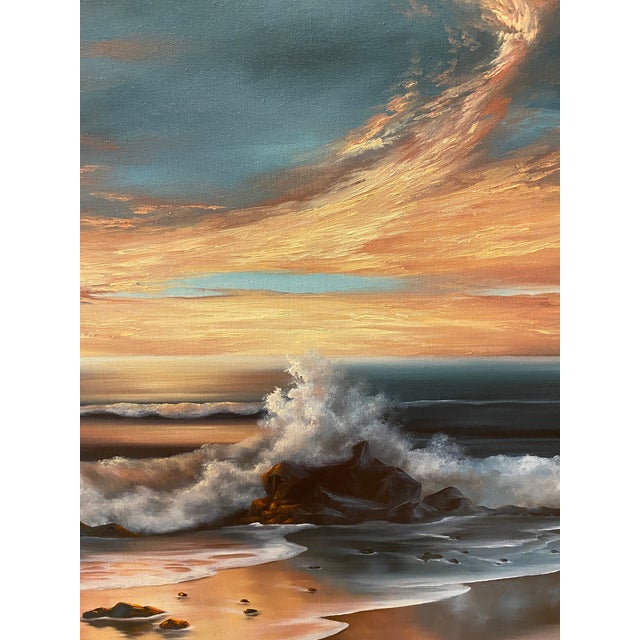 Textile Late 20th Century Seascape Oil Painting Large 40" by Patricia Hubbell Ocean Sunset Coastal Nautical For Sale - Image 7 of 10