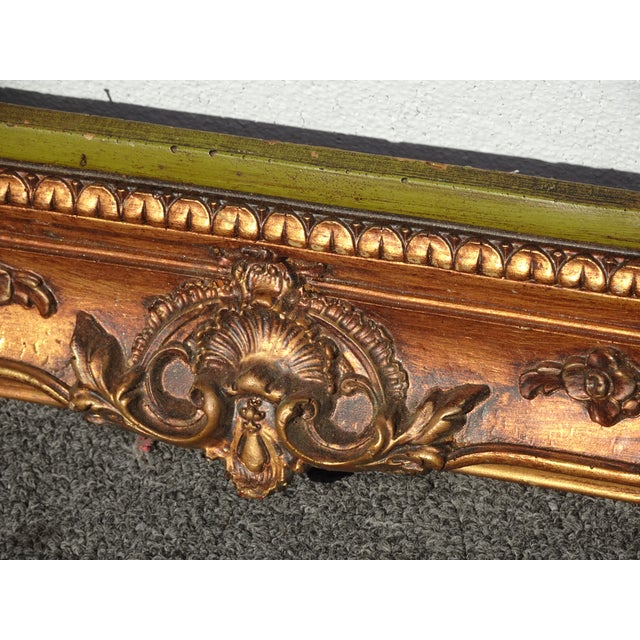 36 5/8" H Vintage French Country Gold Ornate Picture Frame W Green Inner Strip For Sale - Image 10 of 14