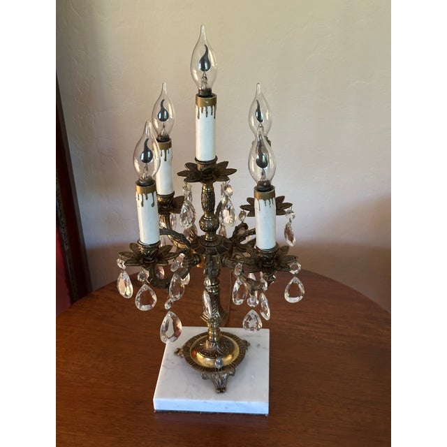 Vintage Spanish Brass & Crystal Candelabra Lamp For Sale - Image 12 of 14