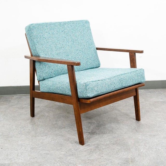 Mid Century Danish Modern Lounge Chair Armchair Blue Aqua Arms MCM Denmark Japan For Sale - Image 10 of 12