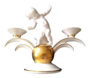 Antique Early 20th Century Hutschenreuther Lhs German Porcelain Cherub Candelabra