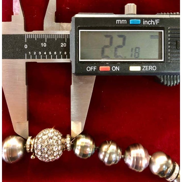 Black Baroque Pearl and Pave Diamond Long Chain Necklace. 100 14.9-12.1mm Pearls For Sale - Image 10 of 12