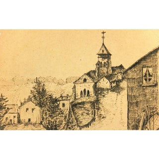 Ink Drawing of Village, C. 1910 For Sale