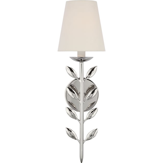 Julie Neill for Visual Comfort Signature Avery 20" Sconce Polished Nickel with Linen Shade For Sale