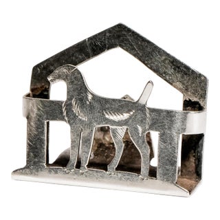 Interesting Antique Sterling Silver Dog Menu Holder Figural Place Card Stand Canine Photo Display For Sale