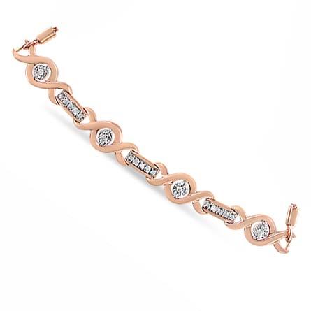 14K Rose Gold Plated .925 Sterling Silver Channel Set Diamond Accent Twist Adjustable Bolo Bracelet For Sale - Image 4 of 6