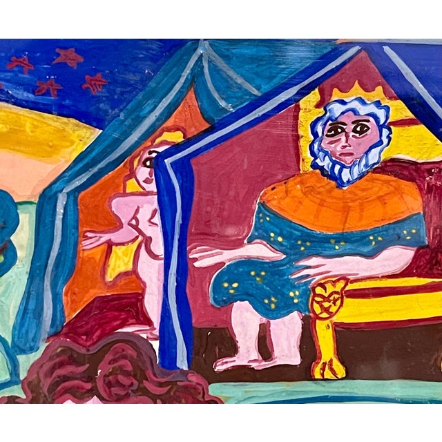 Malcah Zeldis, Malcah Zeldis Folk Art Gouache Painting King David Self Taught Outsider Artist, 1982 For Sale In Miami - Image 6 of 9