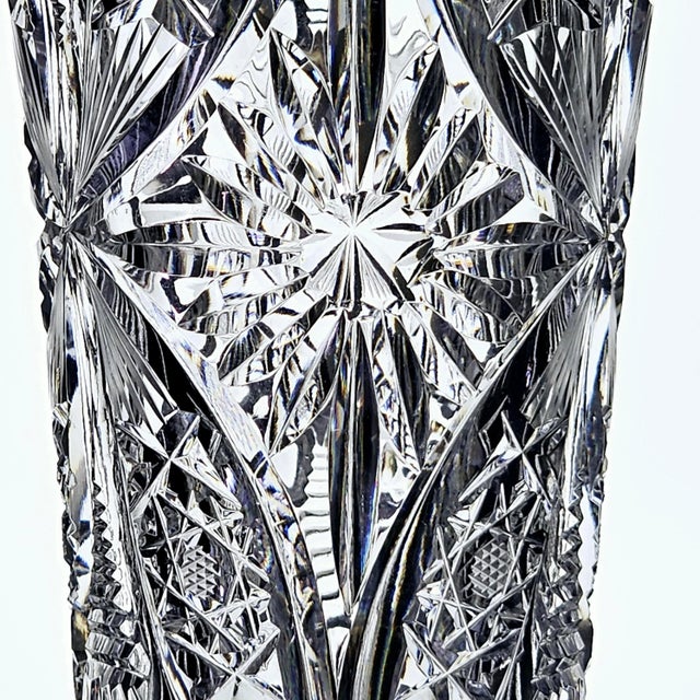 Bohemian Czech Hand Cut Glass Trumpet Vase For Sale - Image 10 of 12