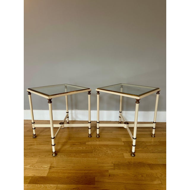 French Cream Lacquered and Brass Side Tables, 1970s, Set of 2 For Sale - Image 12 of 15
