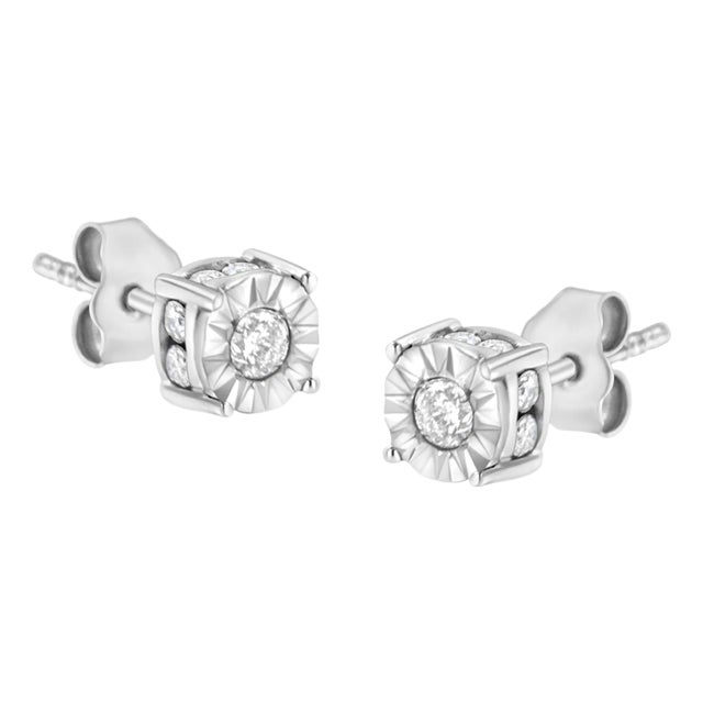 1/2 Cttw Miracle Set Diamond Stud Earring (J-K Color, I2-I3 Clarity) - Choice of Metal Type (Sterling Silver) - 2 Pieces For Sale