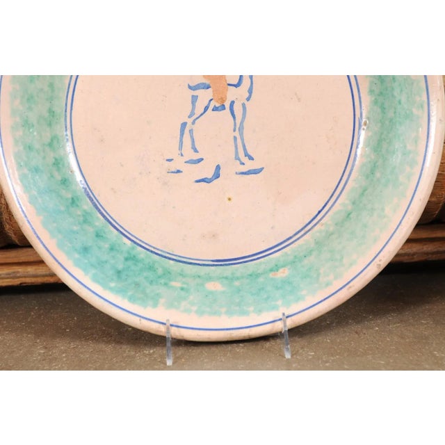 Early 20th Century 1910s Northern Italian Pottery Platter with Blue Deer Motif and Weathered Patina For Sale - Image 5 of 13