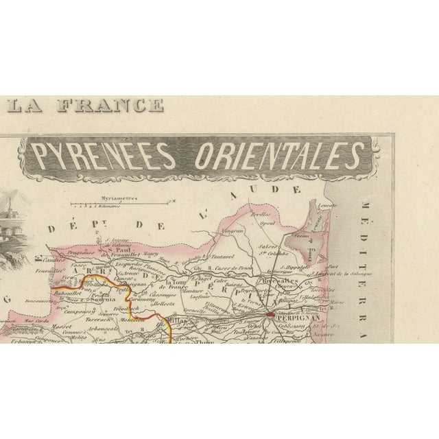 Black Antique Map of Pyrénées-Orientales by Vuillemin, 1850 For Sale - Image 8 of 9