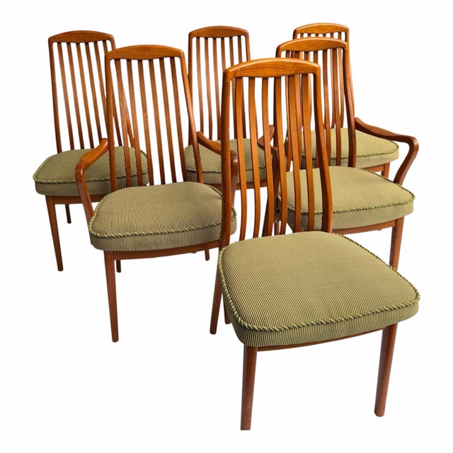 Brown 1970s Danish Modern Teak Dining Chairs, Set of 6 (2 Armchairs), Preben Schou Andersen Attributed For Sale - Image 8 of 12