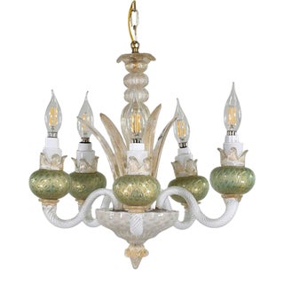 Mid Century Murano Chandelier With Green Pomegranates For Sale