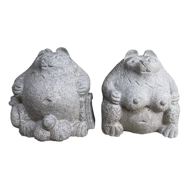 Shōwa Japanese Stone Tanuki, 1960, Set of 2 For Sale