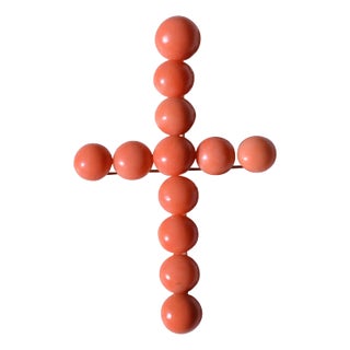 The Cruzar: Amazing Antique Mediterranean Coral Cross Circa 1890 in 18 Karat Yellow Gold For Sale