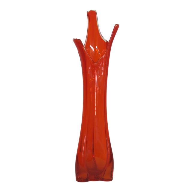 Viking Glass Three Foil Persimmon Swung Vase Mid Century Large Floor Art 4754b For Sale