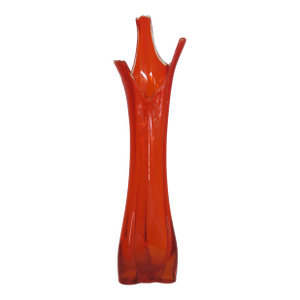 Viking Glass Three Foil Persimmon Swung Vase Mid Century Large Floor Art 4754b