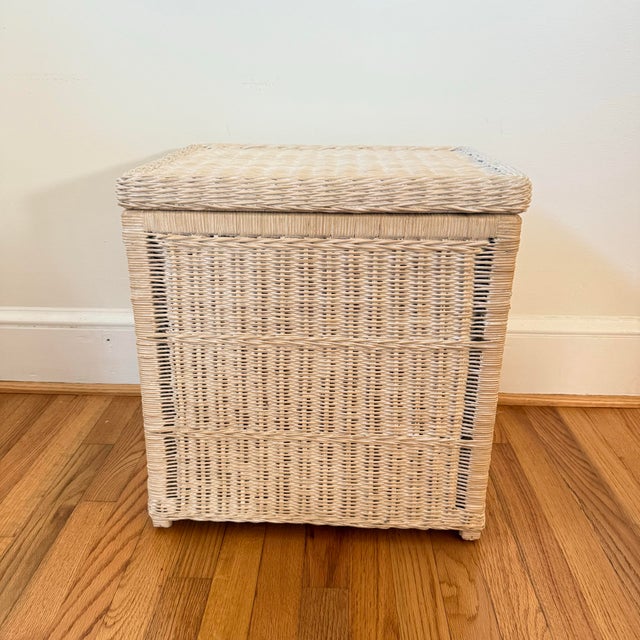 Shabby Chic Vintage White Wicker Hamper Storage Chest Jamaican Collection For Sale - Image 3 of 10
