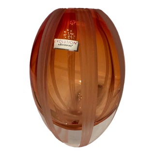 Waterford “Revolution” Amber Art Glass Vase – Modern Sculptural Design For Sale